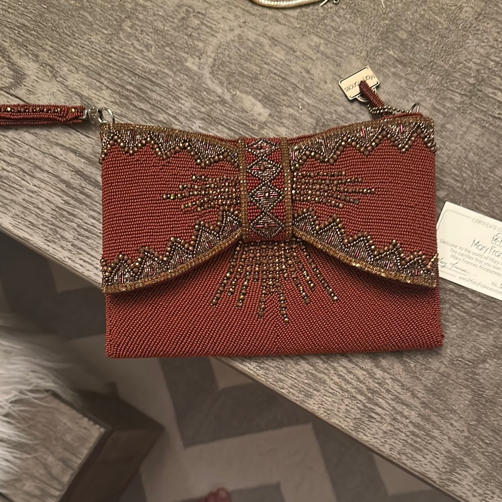 Mary Frances Beaded Clutch in Rust and Gold